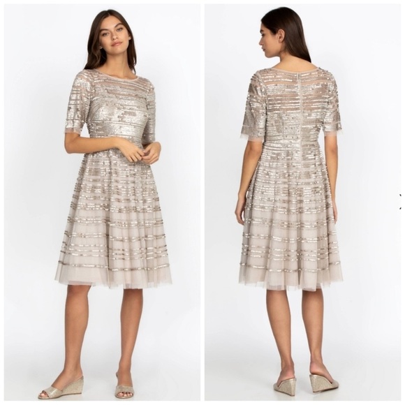 Johnny Was Dresses & Skirts - NWT Johnny Was Champagne Beaded Mesh Dress Size 4 Cocktail Party Evening Event